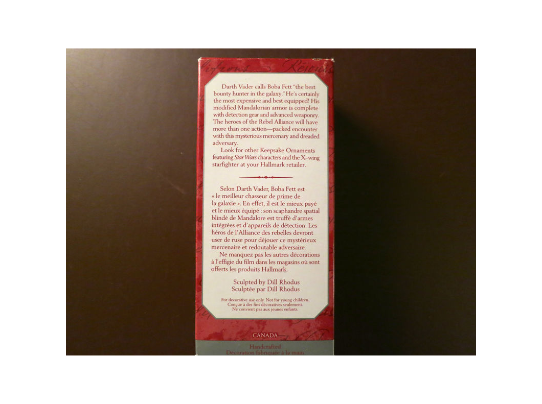 The 1997 Hallmark Bobba Fett Ornament Box Back Cover