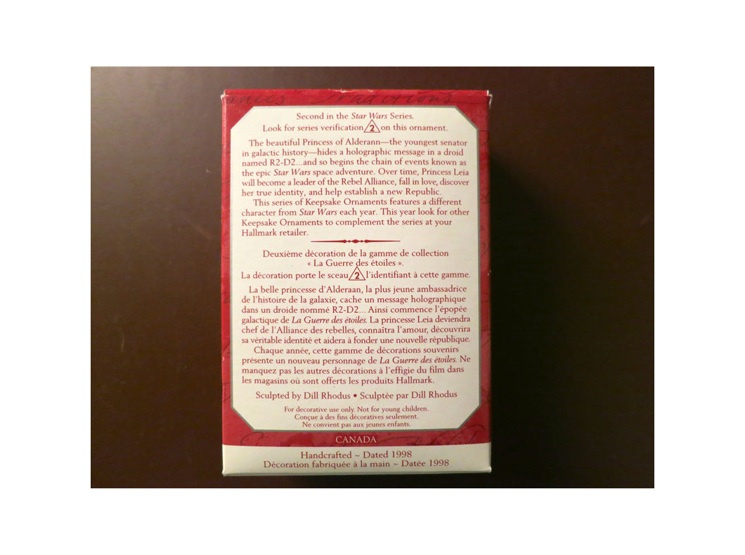 The 1997 Hallmark Princess Leia Ornament Box Back Cover